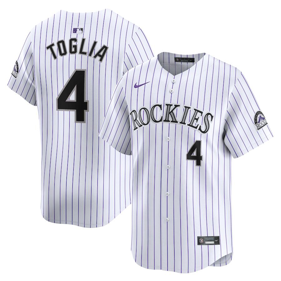 Men Colorado Rockies 4 Michael Toglia Nike White Home Limited Player MLB Jersey